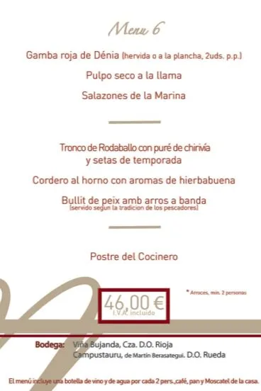 MENÚ 6 Agua de Mar