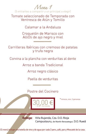 Menú 1 30€ Agua de Mar