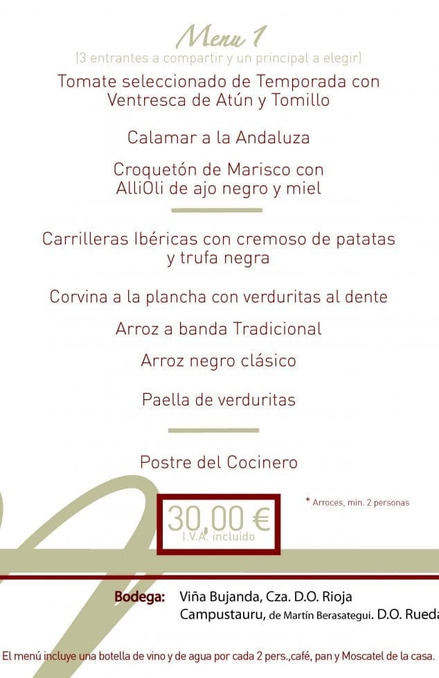 Menú 1 30€ Agua de Mar