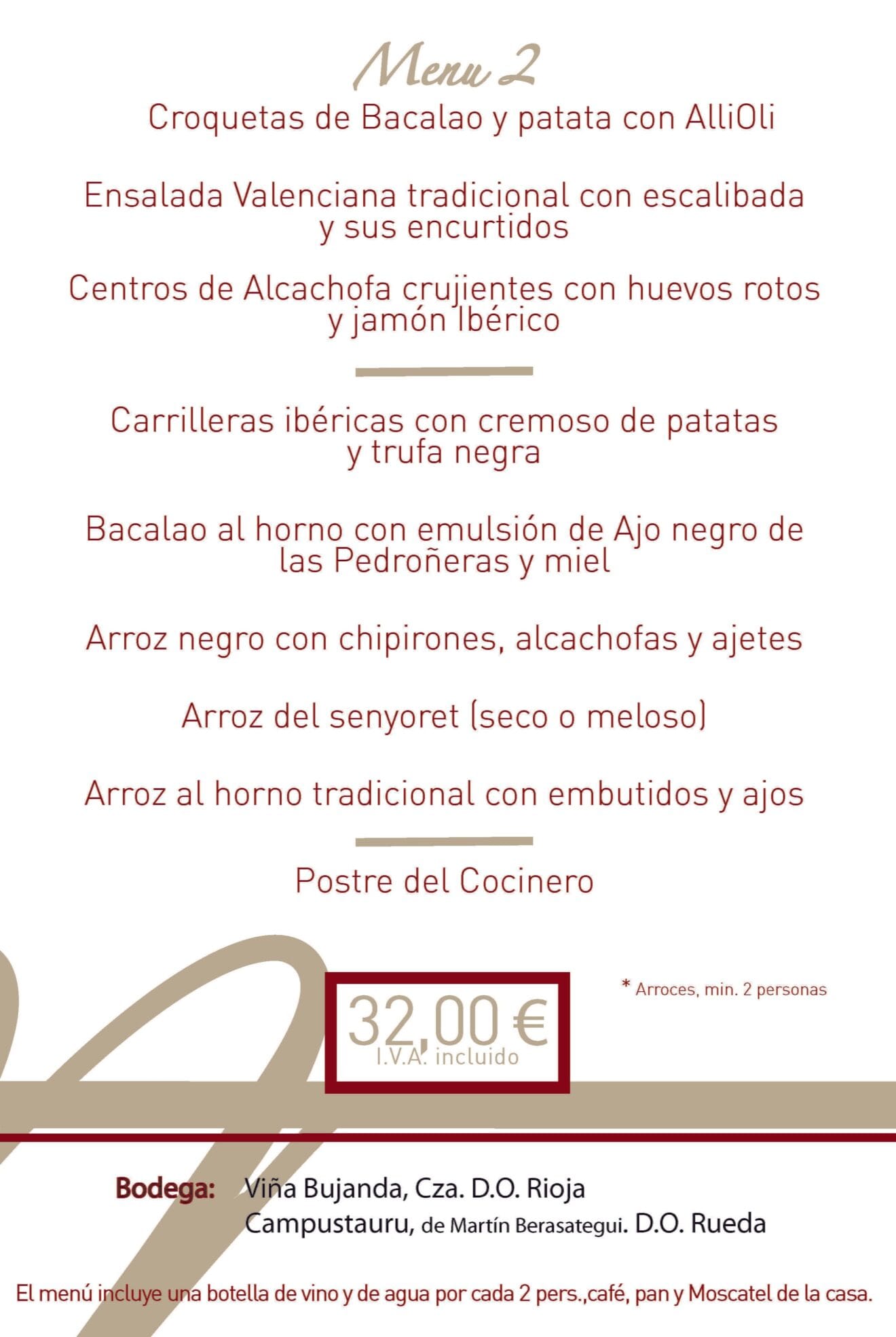 Menú 2 32€ Agua de Mar