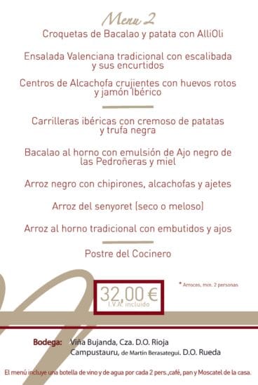 Menú 2 32€ Agua de Mar