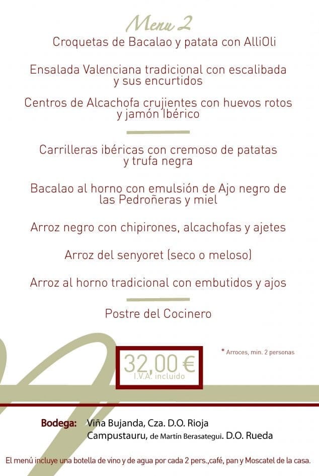 Menú 2 32€ Agua de Mar