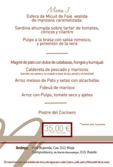 Menú 3 Agua de Mar