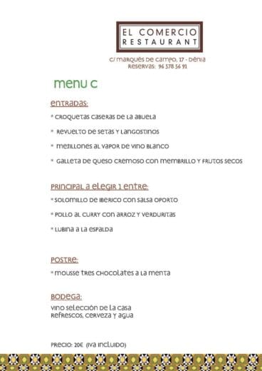 Menú C Restaurante El Comercio
