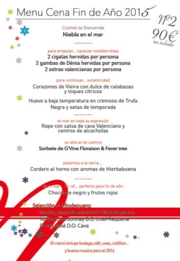 Menú Nochevieja 2 Agua de Mar