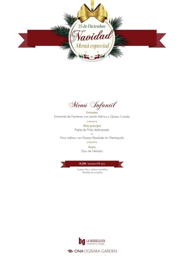Menú de Navidad de Ona Ogisaka Garden Niños