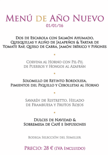 Menú de año nievo Restaurante El comercio