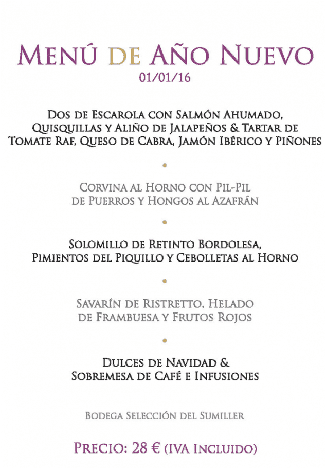 Menú de año nievo Restaurante El comercio
