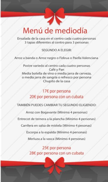 Menú de mediodía empresas El Polígono