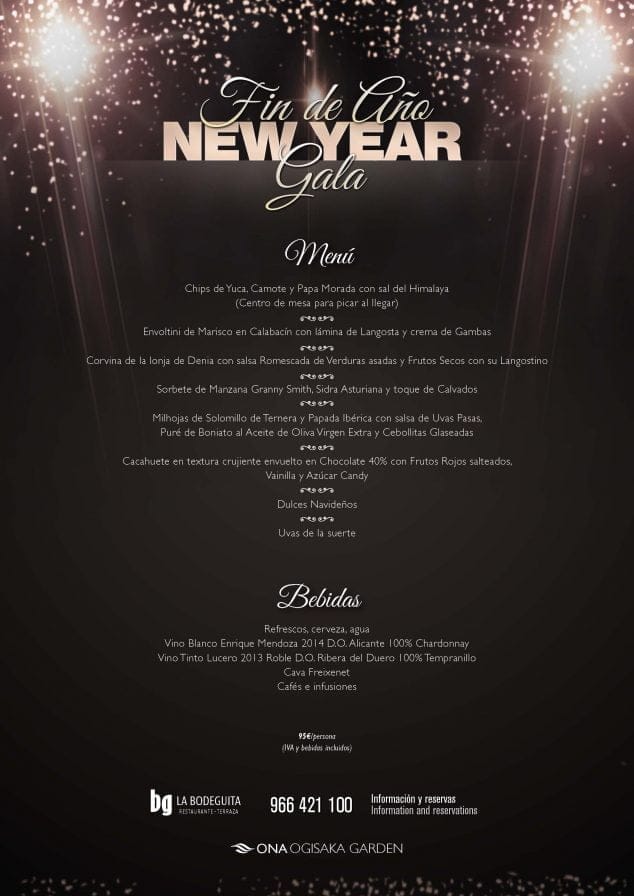 Menú de nochevieja Ona Ogisaka Garden