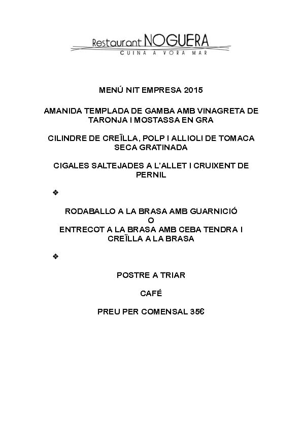 Menú noche para empresas 2015 Restaurante Noguera