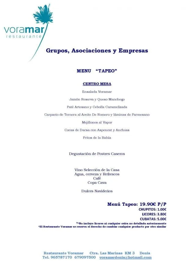 Menú para grupos Voramar