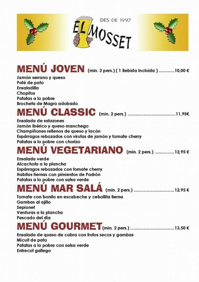 Menús de navidad empresas El Mosset