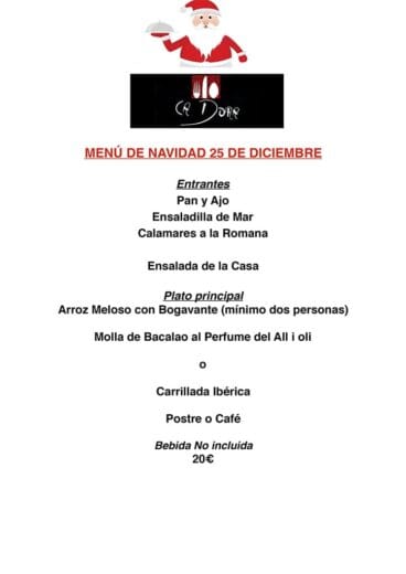 Menú 25 de diciembre Ca Dora