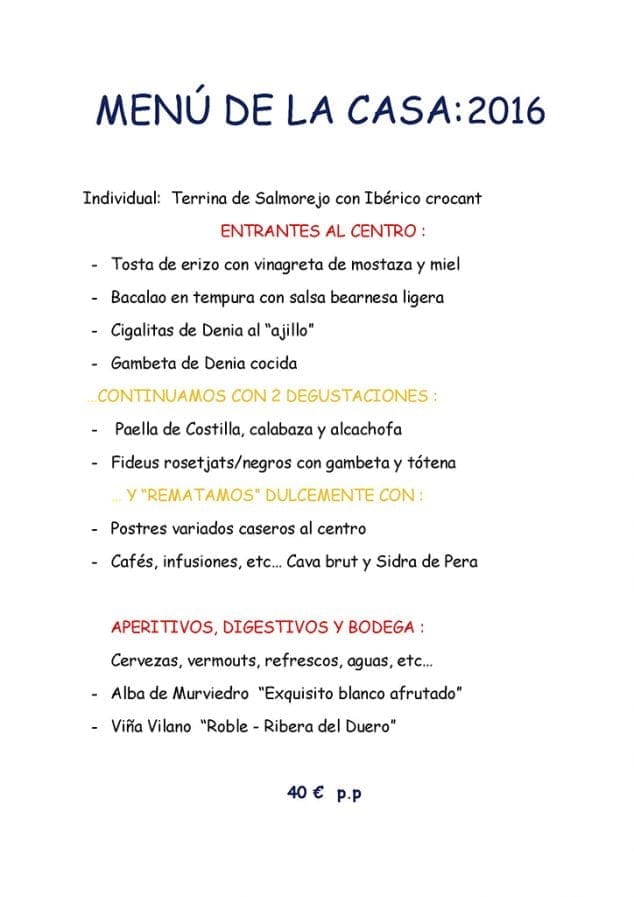 Menú de la Casa 2016 40 € Restaurante El Menú