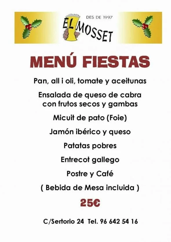 Menú para fiestas de Navidad 2015 El Mosset