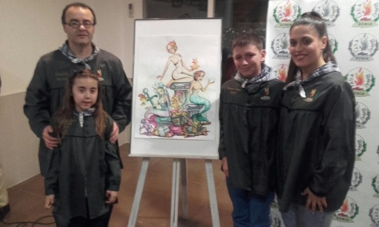 Cargos de Les Roques con el boceto de la falla