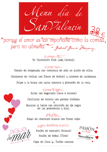 Menú de día San Valentín Agua de mar