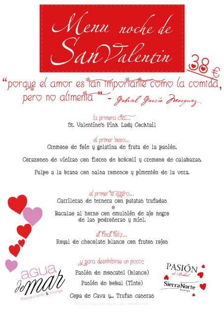 Menú de noche San Valentín Agua de mar