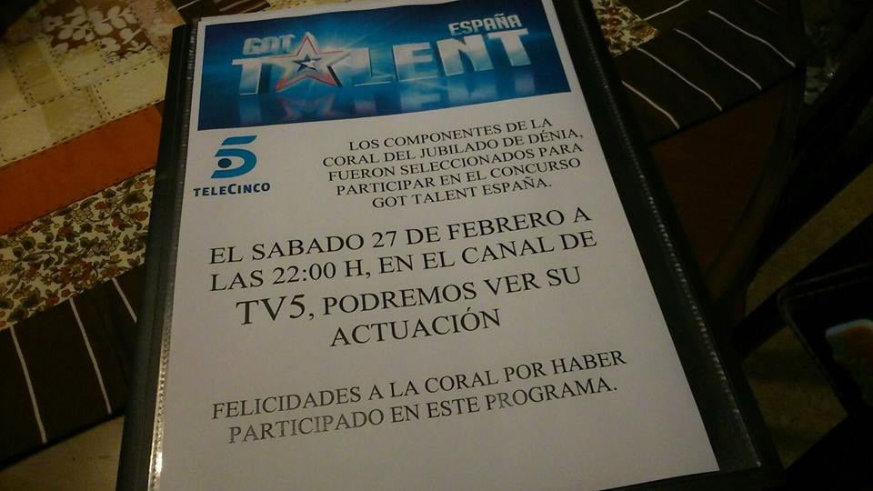 Participación de la Coral de Jubilados de Dénia en Got Talent España