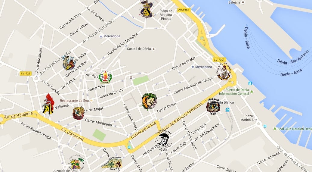 Ubicación de las fallas de Dénia