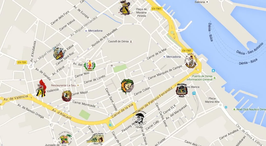 Ubicación de las fallas de Dénia