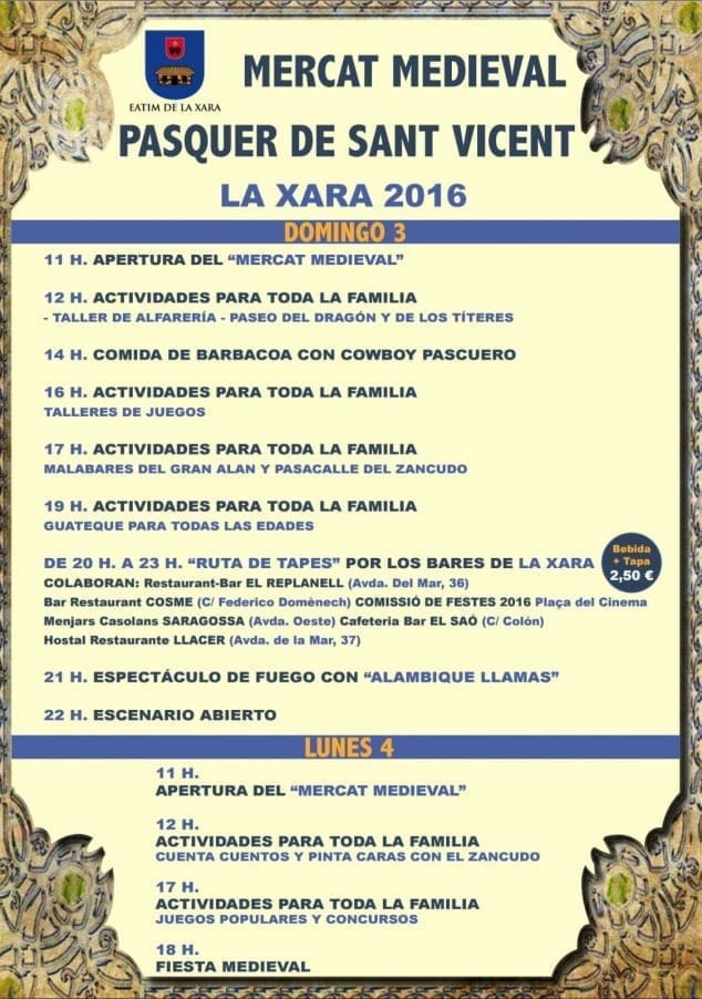 programacion del mercado medieval y la ruta de tapas en la xara