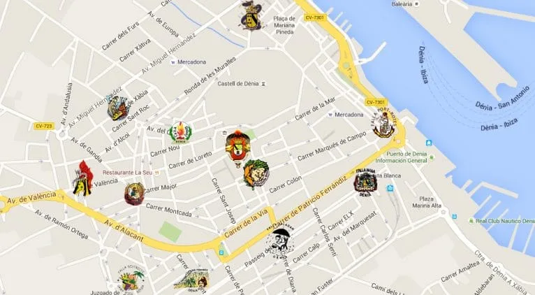 Ubicación de las fallas de Dénia