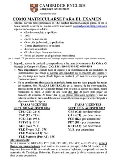 Como matricularte al examen The English Institute