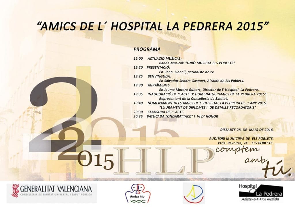 La gala 'Amics del Hospital de La Pedrera' se celebrará este año en Els Poblets 1 Gala Amics del Hospital de la Pedrera 2015