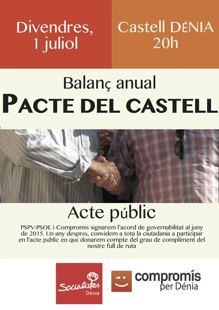 PSOE y Compromís harán balance de su primer año de gobierno en un acto público 1 Balance anual del Pacte del Castell