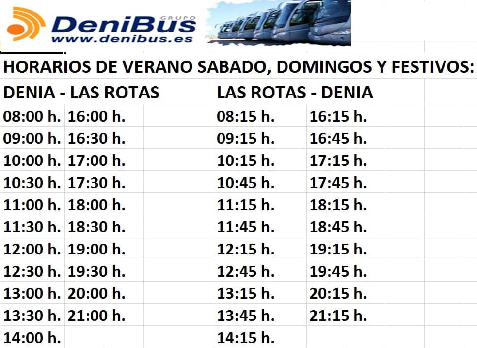 Horarios Autobús Les Rotes Dénia