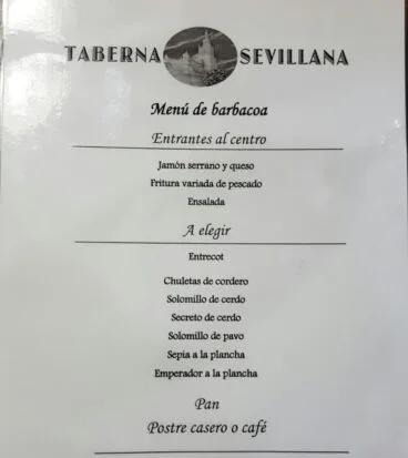 Menú de barbacoa Taberna Sevillana