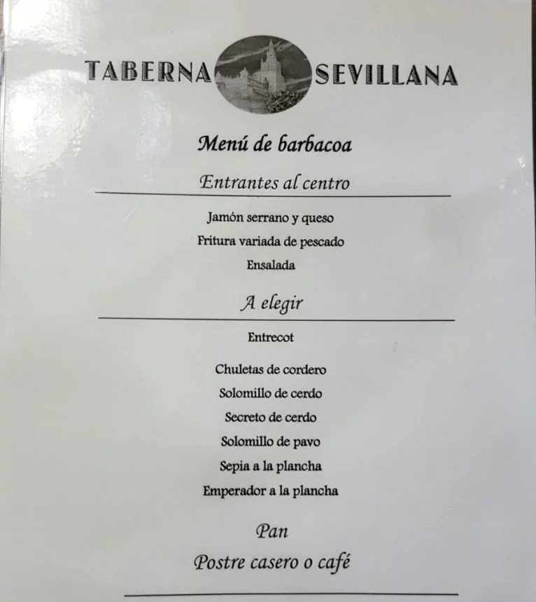 Menú de barbacoa Taberna Sevillana