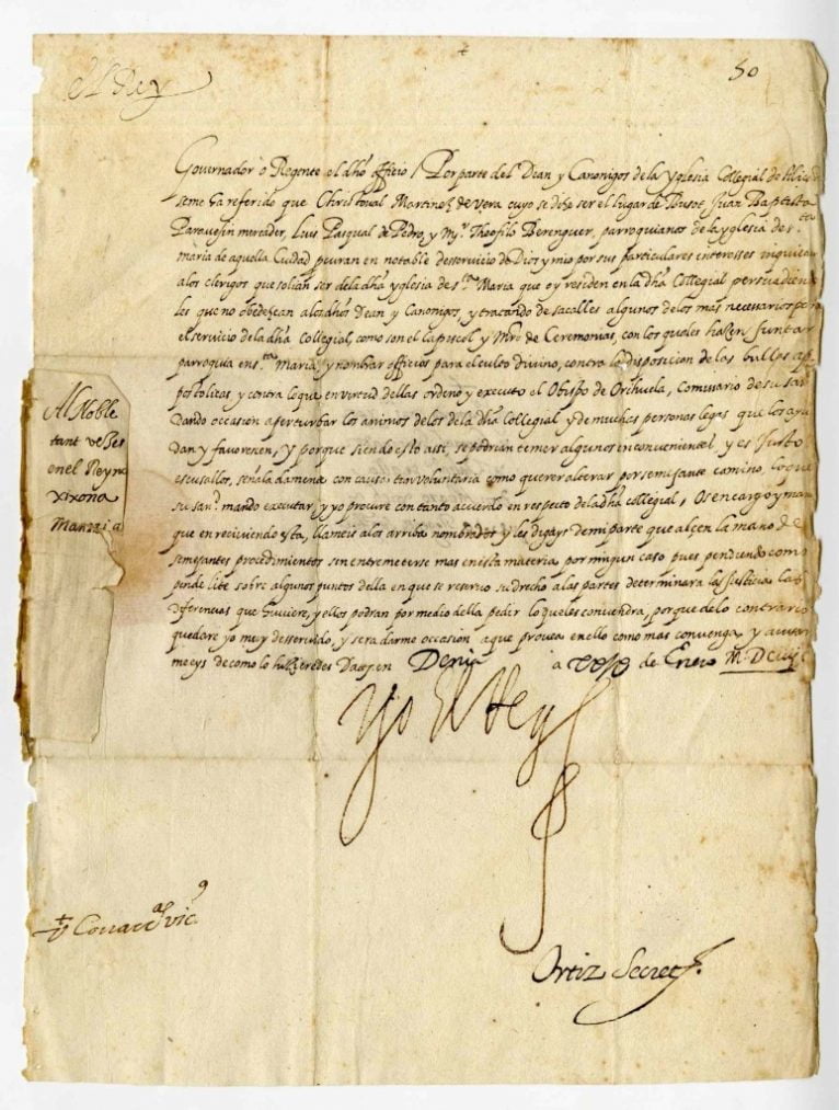 Carta del Rey Felipe III desde Dénia