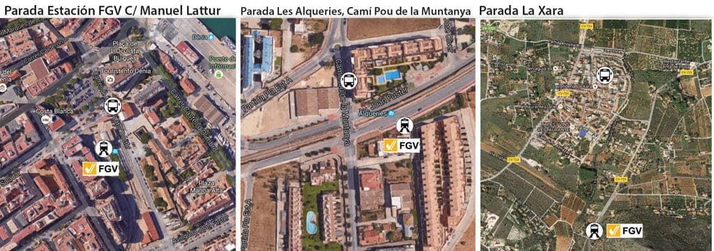 Paradas de los autobuses que sustituyen al TRAM