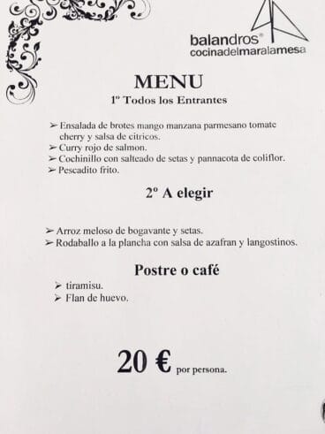 Menú Balandros