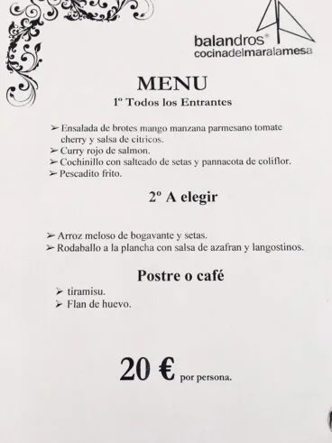 Menú Balandros