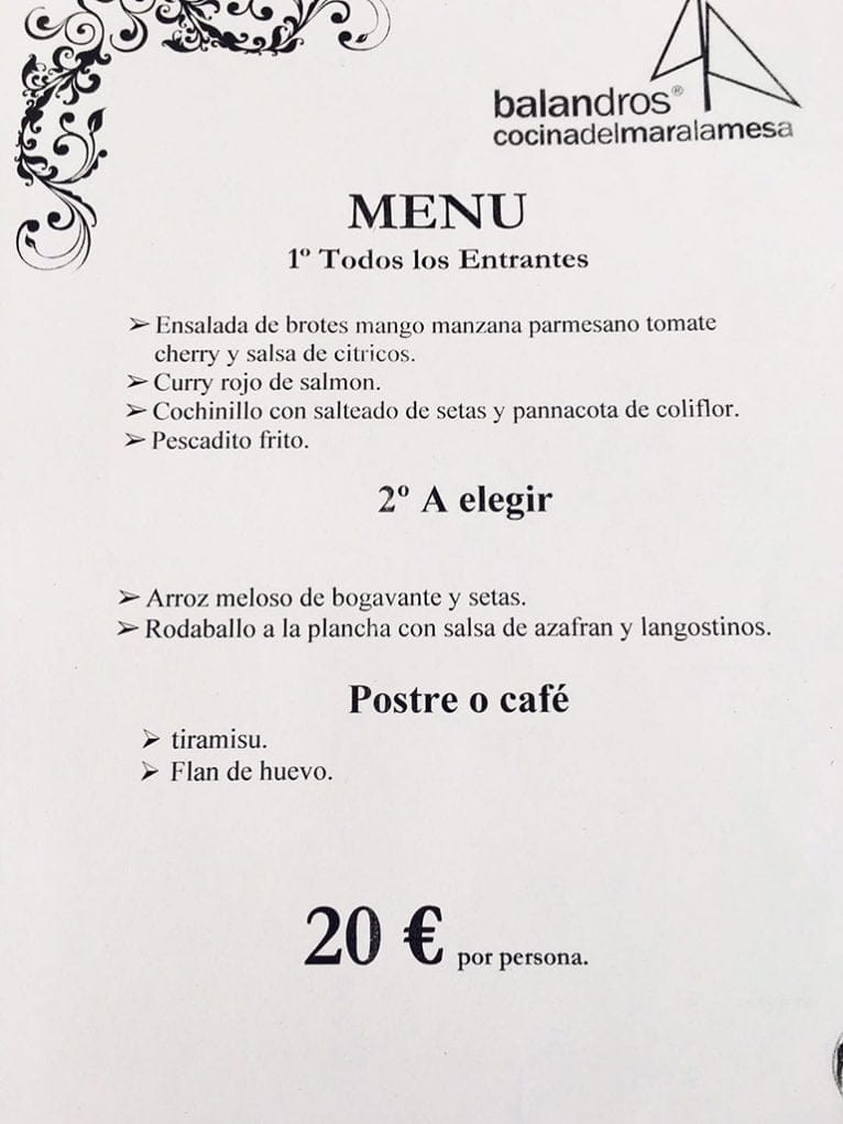 Menú Balandros