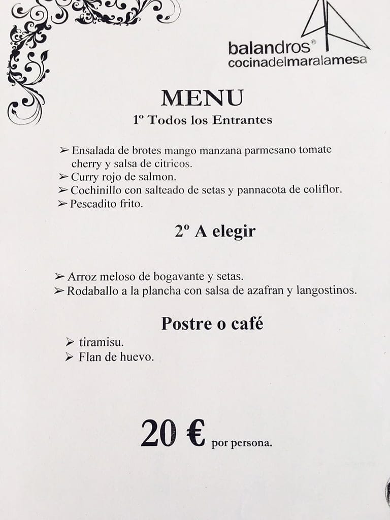 Menú Balandros