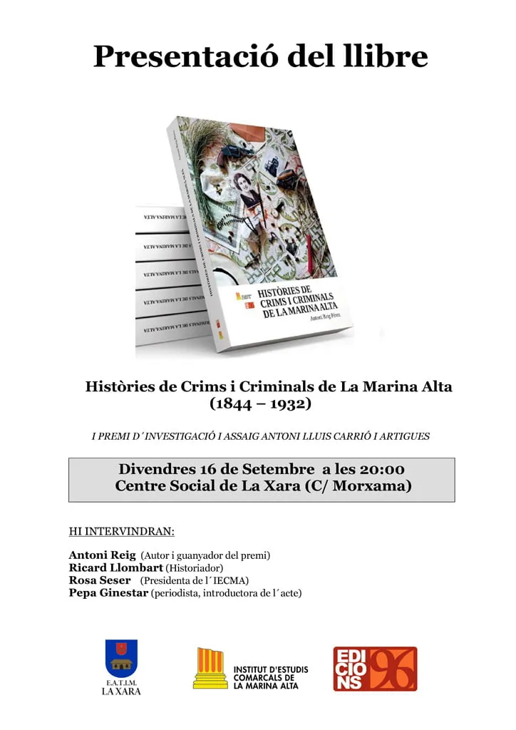 Presentación del libro Històries de crims i criminals a la Marina Alta en La Xara