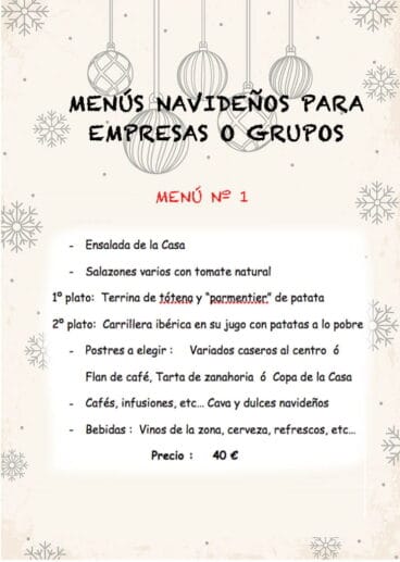 Menu 1 para empresas Restaurante Mena