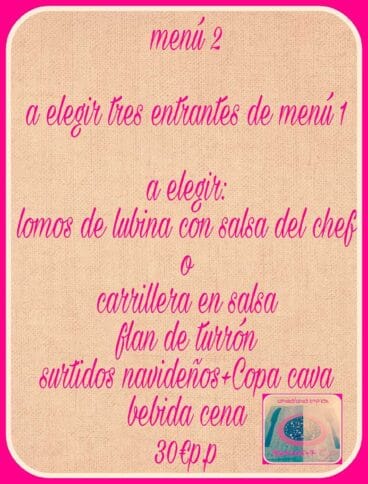 Menú 2 cena empresa Tapes del Port