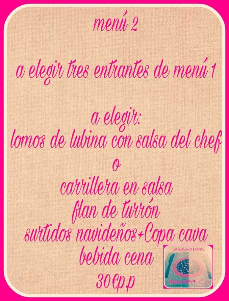 Menú 2 cena empresa Tapes del Port