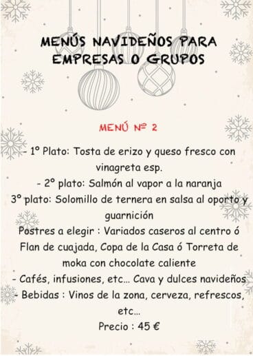 Menú 2 empresas Restaurante Mena