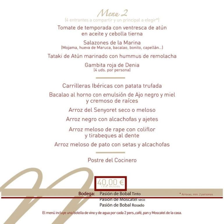 Menú 2 empresas y grupos Agua de Mar