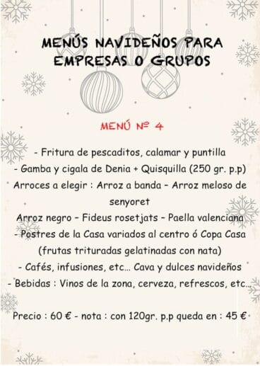 Menú 4 empresas Restaurante Mena
