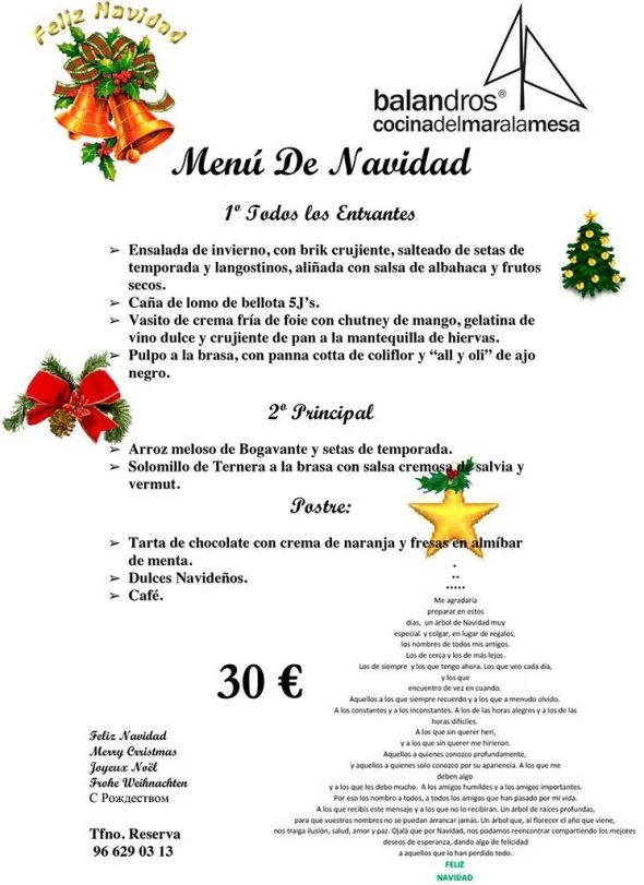 Christmas menu Balandros