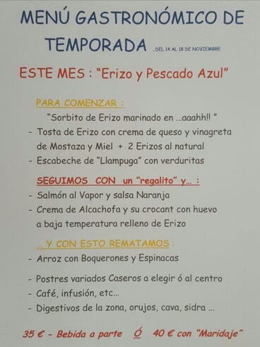 Menú gastronomico Temporada Restaurante Mena