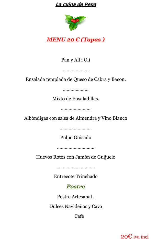 Menú tapas navidades La Cuina de Pepa